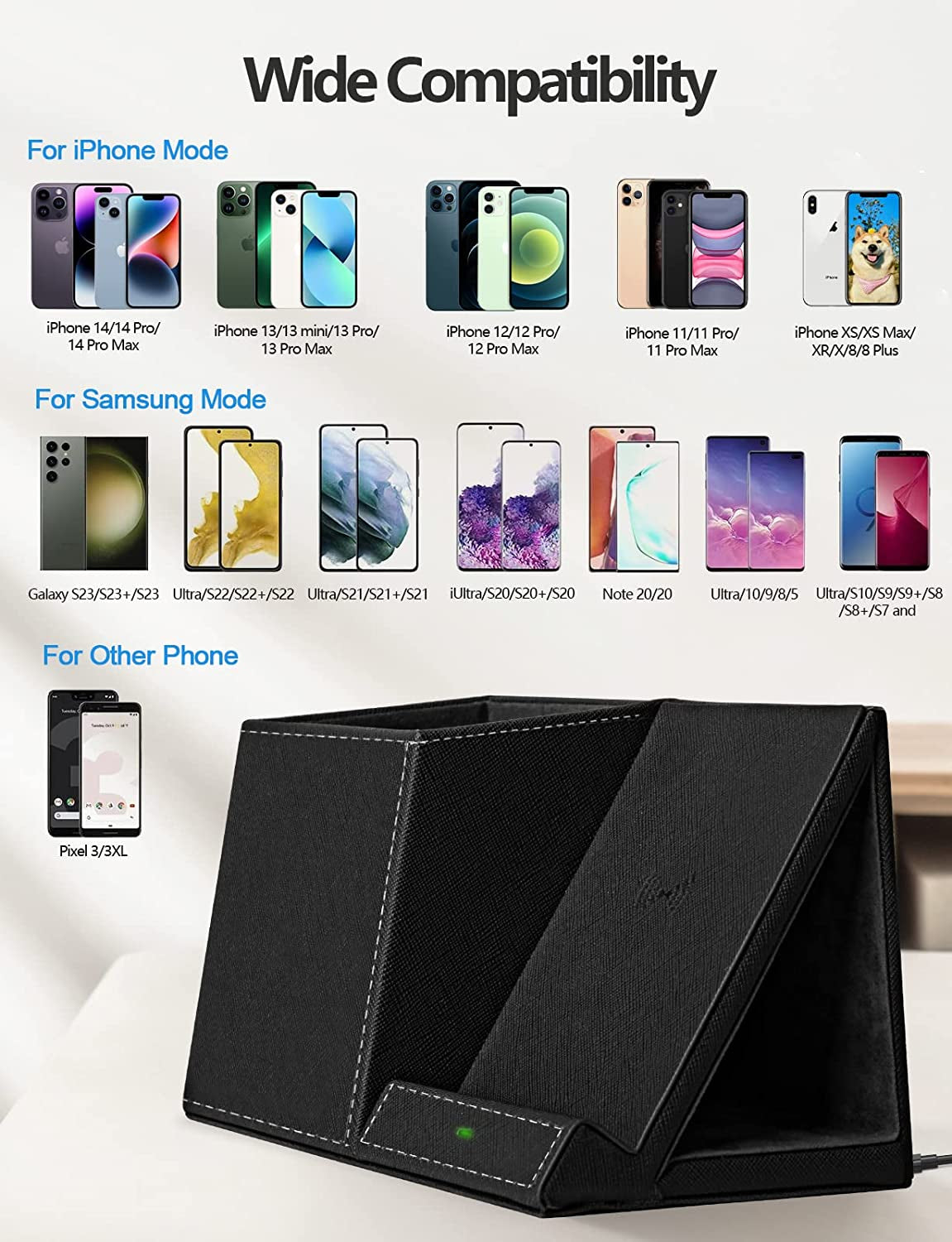 Pen Holder with Wireless Charger, Compatible with Iphone 17/16/15/14/13/12/11/8 Series, Pencil Holder Phone Stand for Desk Home Office, Men Gift Husband Wife Anniversary Dad Birthday Idea Gadget