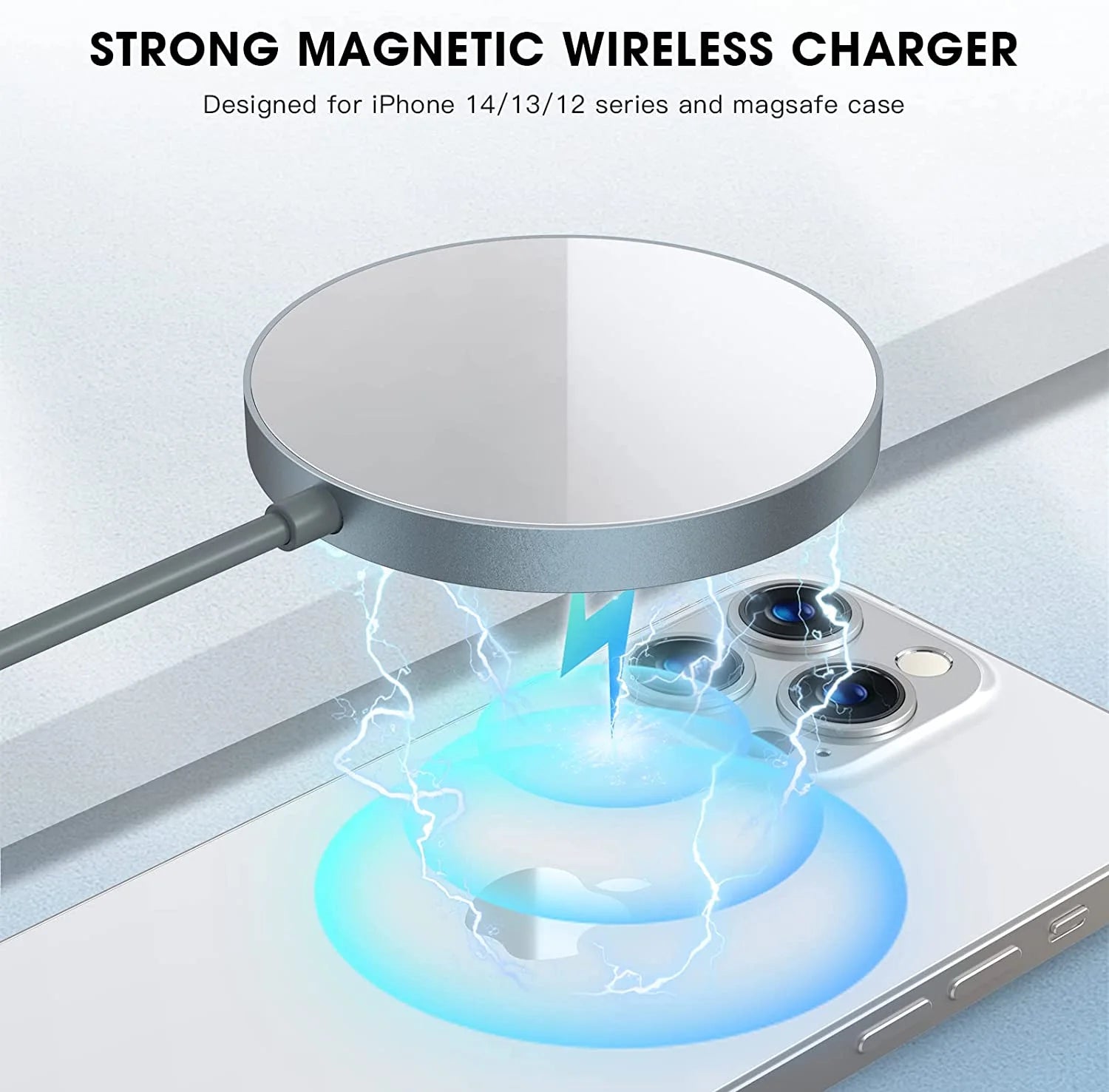 ALT text: Slim magnetic wireless charging pad on desk workspace